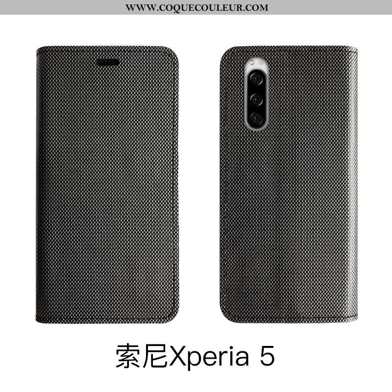 Étui Sony Xperia 5 Luxe Bovins Cuir, Coque Sony Xperia 5 Cuir Véritable Tout Compris Noir