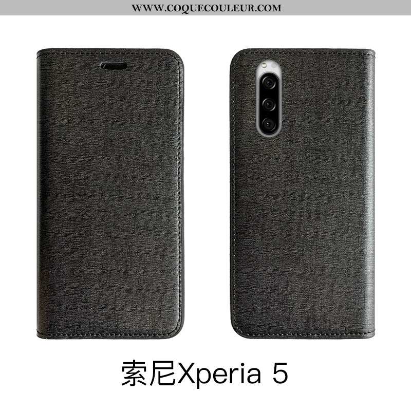 Étui Sony Xperia 5 Luxe Bovins Cuir, Coque Sony Xperia 5 Cuir Véritable Tout Compris Noir