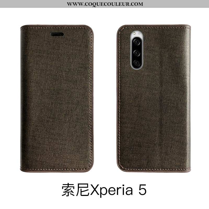 Étui Sony Xperia 5 Luxe Bovins Cuir, Coque Sony Xperia 5 Cuir Véritable Tout Compris Noir