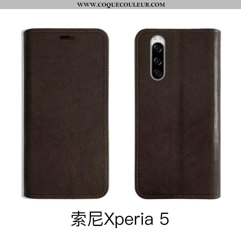 Coque Sony Xperia 5 Fluide Doux Vintage, Housse Sony Xperia 5 Protection Marron