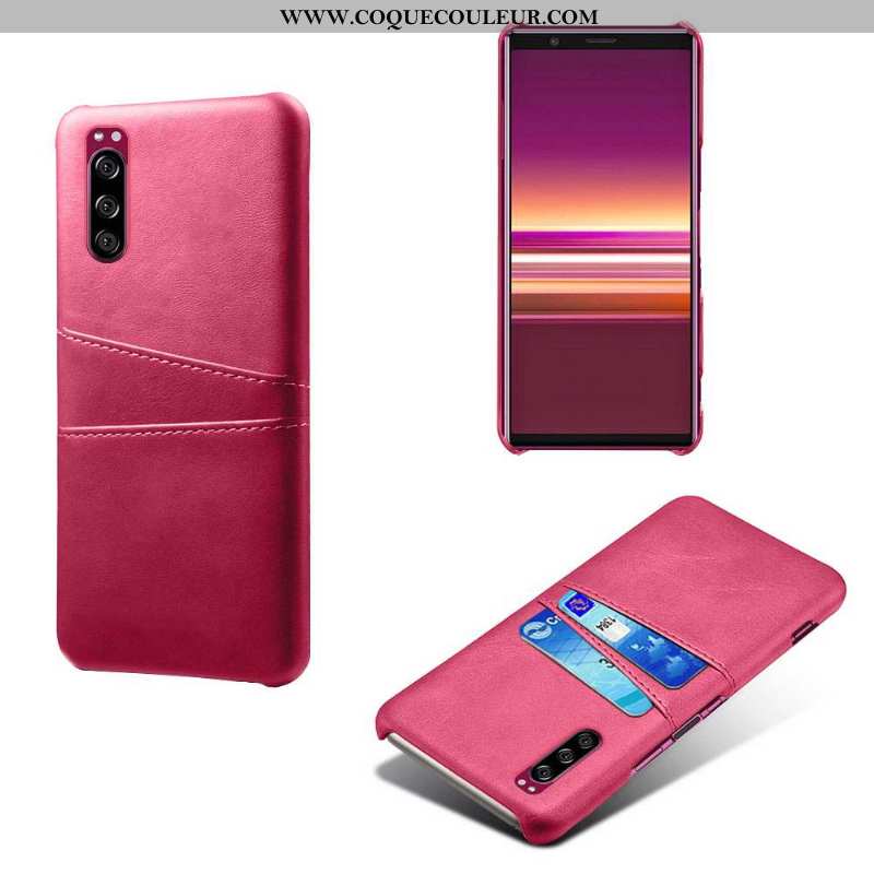 Coque Sony Xperia 5 Cuir Étui Téléphone Portable, Housse Sony Xperia 5 Protection Rose