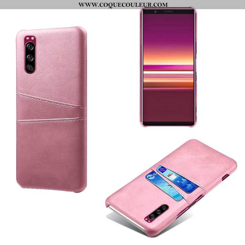 Coque Sony Xperia 5 Cuir Étui Téléphone Portable, Housse Sony Xperia 5 Protection Rose