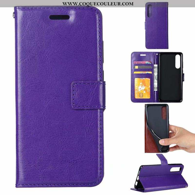 Étui Sony Xperia 5 Cuir Téléphone Portable Clamshell, Coque Sony Xperia 5 Modèle Fleurie Violet