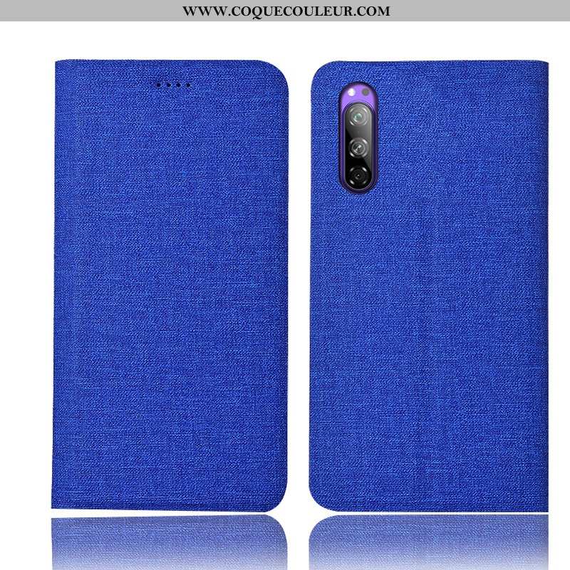 Housse Sony Xperia 5 Protection Coque Étui, Étui Sony Xperia 5 Téléphone Portable Lin Bleu