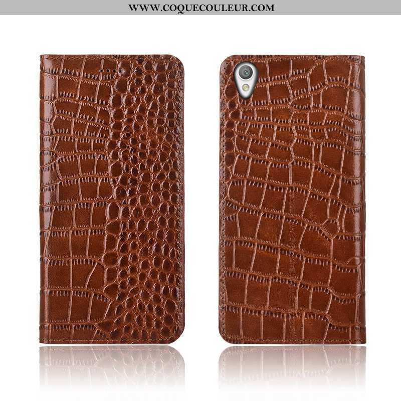 Coque Sony Xperia L1 Protection Crocodile Incassable, Housse Sony Xperia L1 Cuir Véritable Bleu