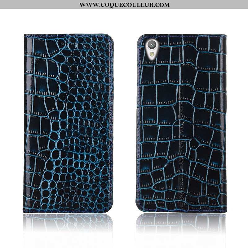 Coque Sony Xperia L1 Protection Crocodile Incassable, Housse Sony Xperia L1 Cuir Véritable Bleu