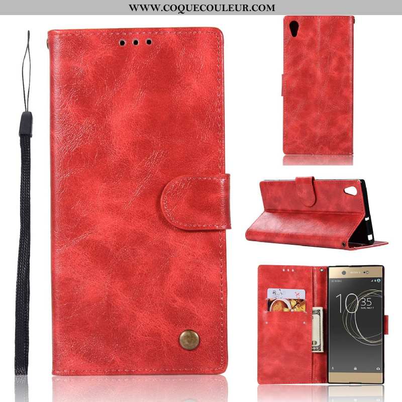 Coque Sony Xperia Xa1 Plus Protection Téléphone Portable Rouge, Housse Sony Xperia Xa1 Plus Cuir Rou