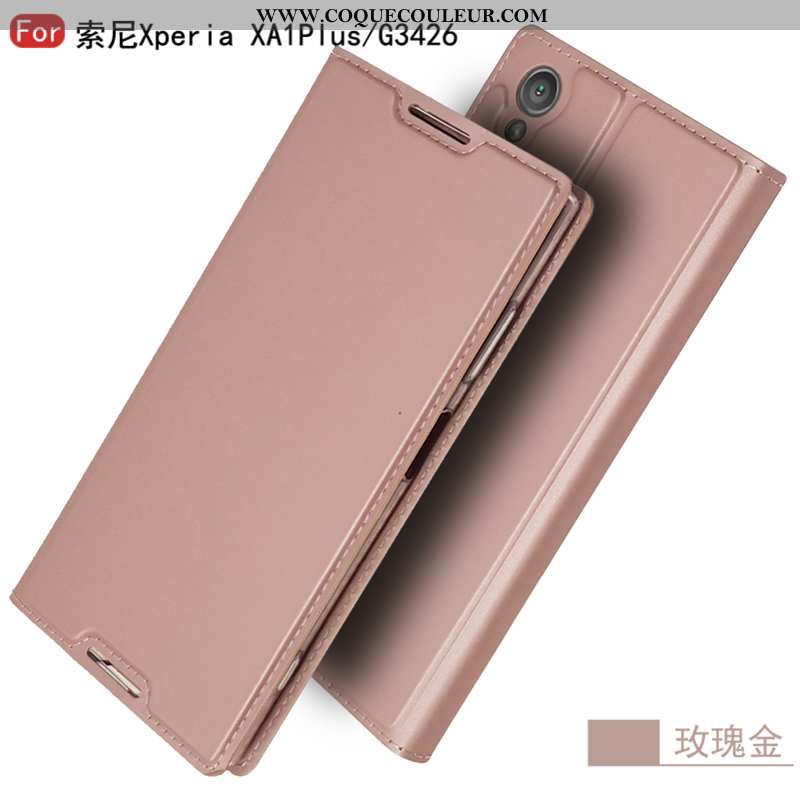 Coque Sony Xperia Xa1 Plus Protection Or Coque, Housse Sony Xperia Xa1 Plus Personnalité Cuir Doré