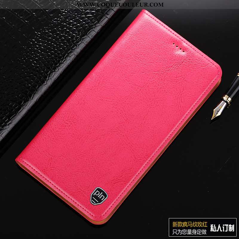 Étui Sony Xperia Xa1 Protection Incassable Luxe, Coque Sony Xperia Xa1 Cuir Véritable Rouge Rose