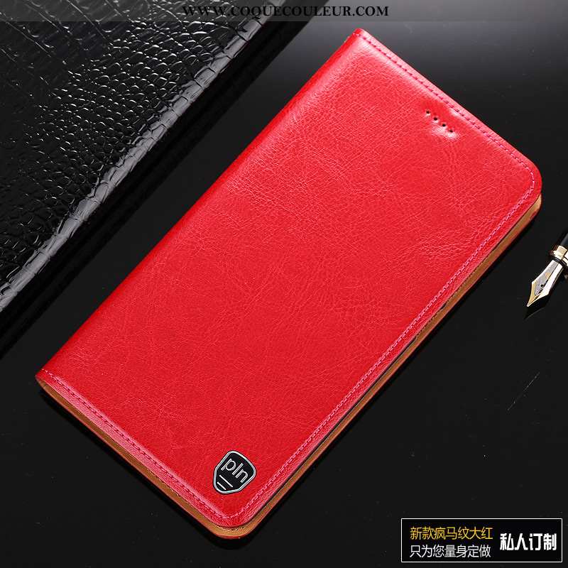 Étui Sony Xperia Xa1 Protection Incassable Luxe, Coque Sony Xperia Xa1 Cuir Véritable Rouge Rose