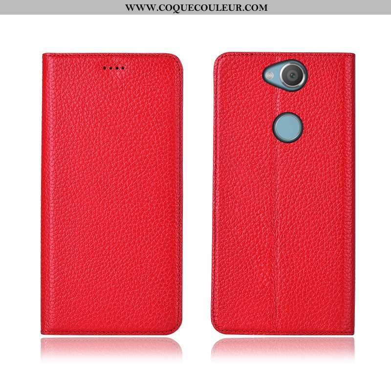 Coque Sony Xperia Xa2 Plus Silicone Rouge Cuir Véritable, Housse Sony Xperia Xa2 Plus Protection Tél