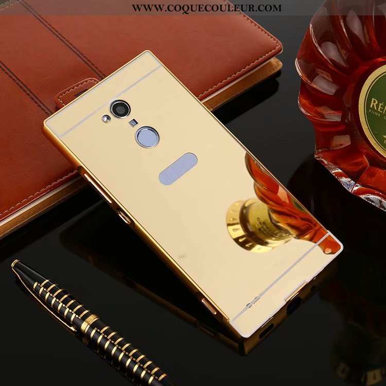 Coque Sony Xperia Xa2 Protection Miroir Or, Housse Sony Xperia Xa2 Métal Border Doré