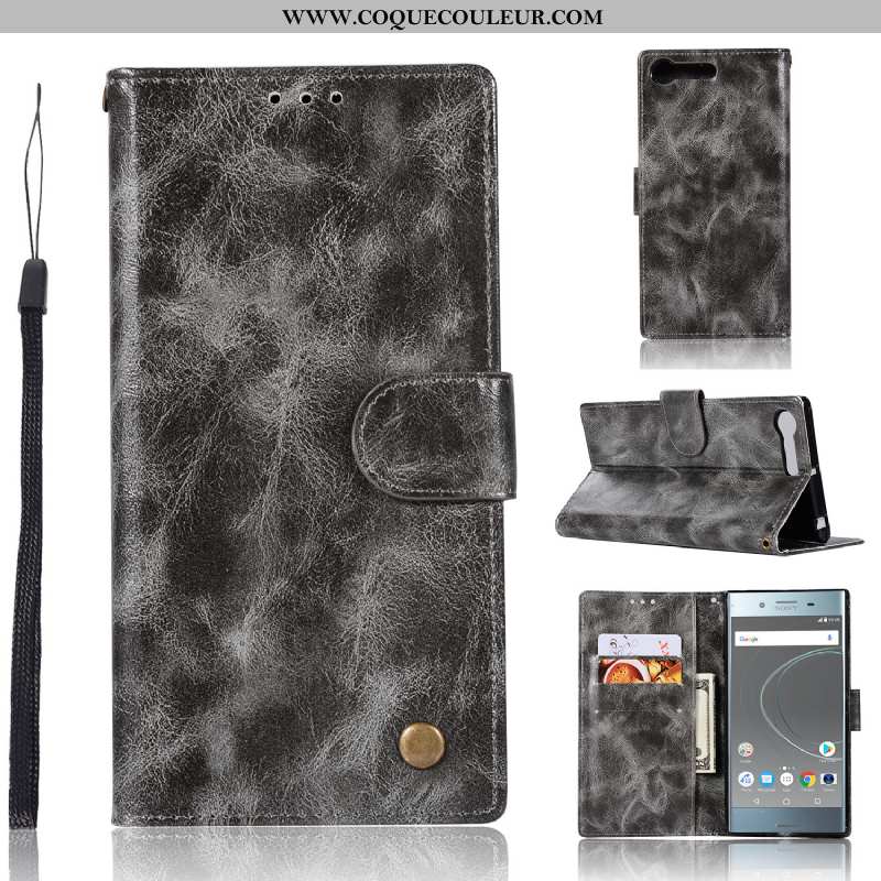 Housse Sony Xperia Xz Premium Portefeuille Coque Gris, Étui Sony Xperia Xz Premium Cuir Vintage Gris