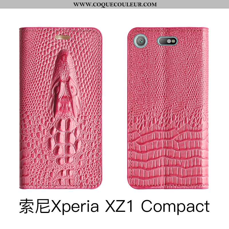 Coque Sony Xperia Xz1 Compact Cuir Véritable Rose Housse, Housse Sony Xperia Xz1 Compact Protection 