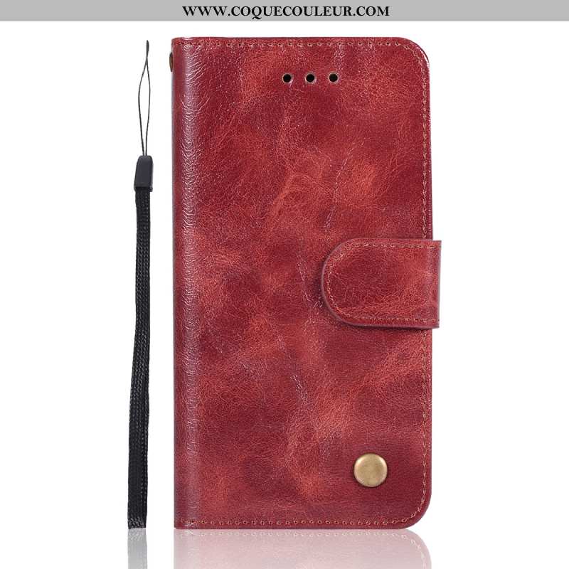 Étui Sony Xperia Xz1 Compact Vintage Rouge Cuir, Coque Sony Xperia Xz1 Compact Portefeuille Carte