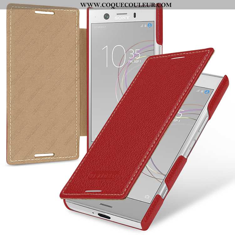 Coque Sony Xperia Xz1 Compact Cuir Véritable Téléphone Portable Rouge, Housse Sony Xperia Xz1 Compac