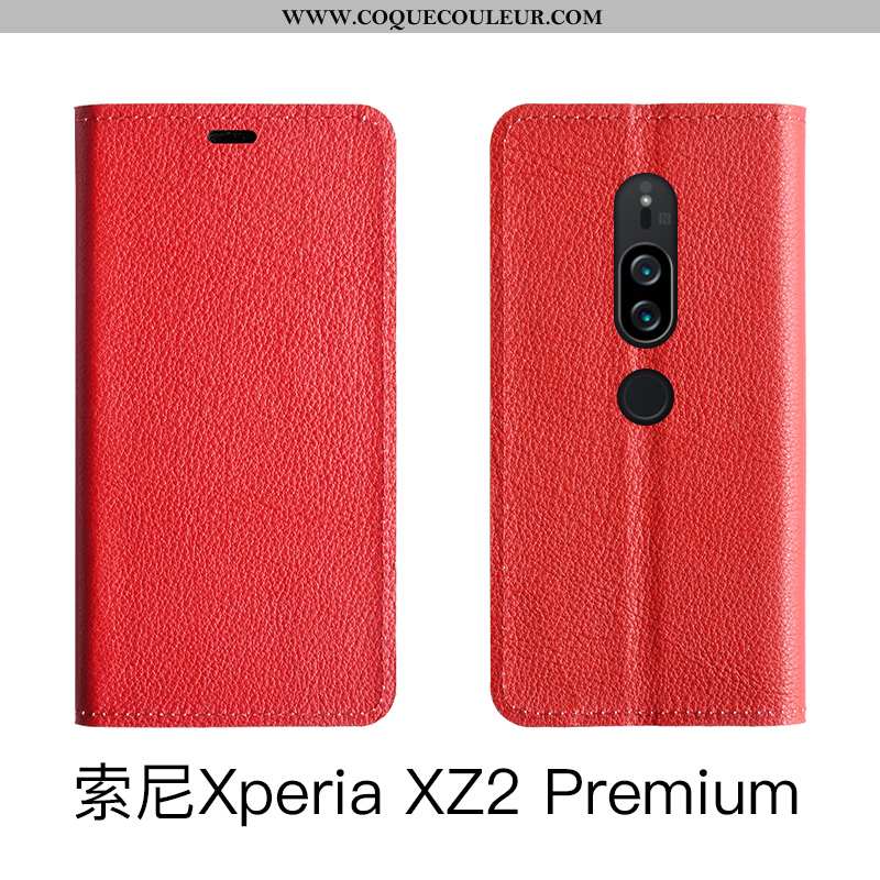 Étui Sony Xperia Xz2 Premium Cuir Véritable Rouge Coque, Coque Sony Xperia Xz2 Premium Housse Téléph