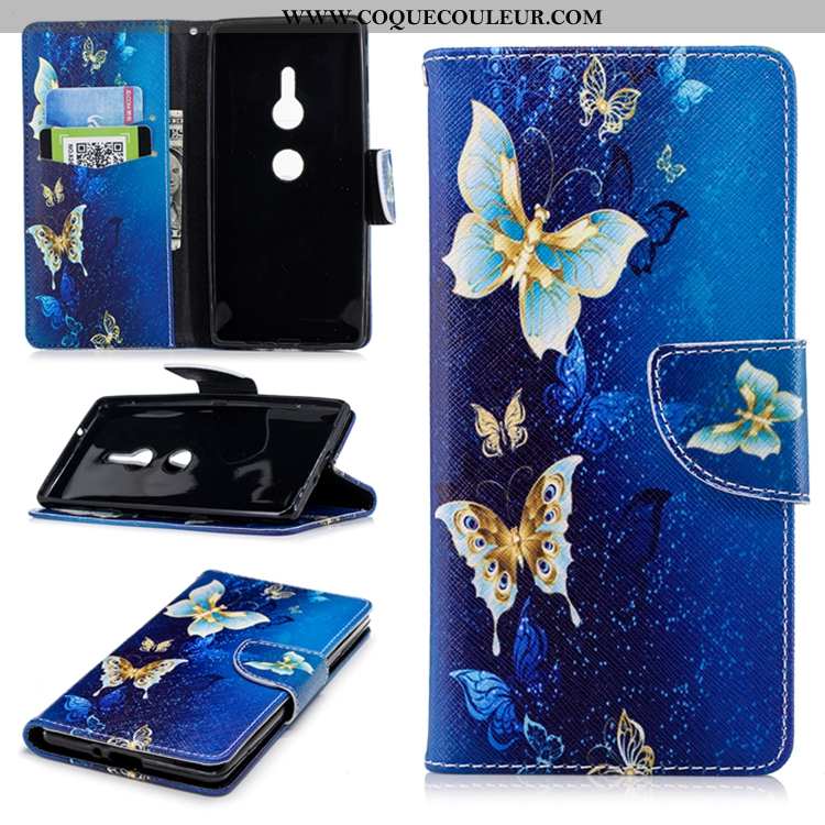 Coque Sony Xperia Xz2 Silicone Tendance Cuir, Housse Sony Xperia Xz2 Gaufrage Étui Bleu Foncé