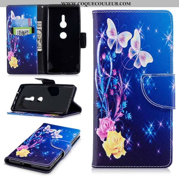 Coque Sony Xperia Xz2 Silicone Tendance Cuir, Housse Sony Xperia Xz2 Gaufrage Étui Bleu Foncé