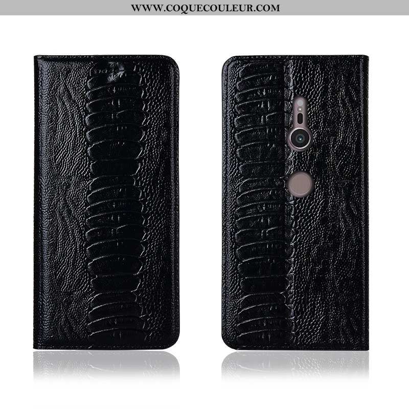 Coque Sony Xperia Xz3 Protection Clamshell Cuir, Housse Sony Xperia Xz3 Cuir Véritable Silicone Noir