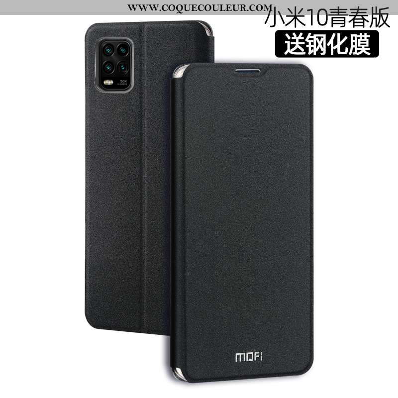 Étui Xiaomi Mi 10 Lite Ultra Incassable Cuir, Coque Xiaomi Mi 10 Lite Tendance Nouveau Noir