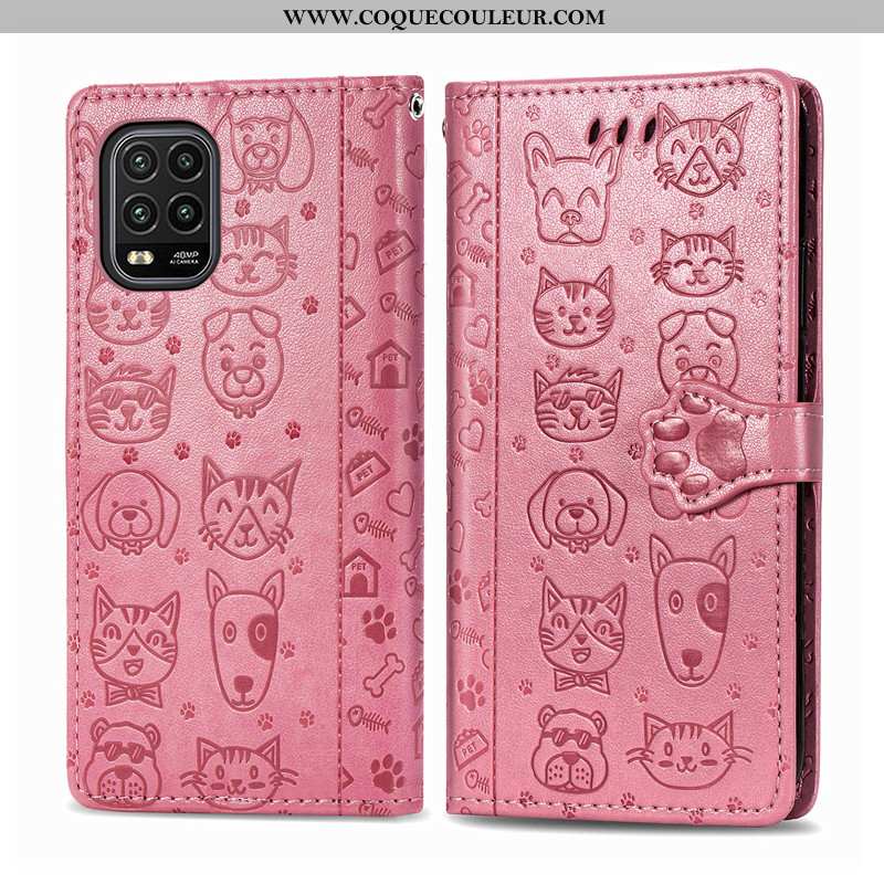 Étui Xiaomi Mi 10 Lite Gaufrage Cuir Incassable, Coque Xiaomi Mi 10 Lite Dessin Animé Chat Violet