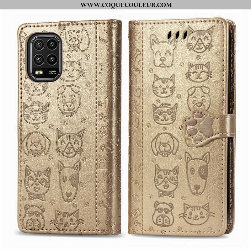 Étui Xiaomi Mi 10 Lite Gaufrage Cuir Incassable, Coque Xiaomi Mi 10 Lite Dessin Animé Chat Violet