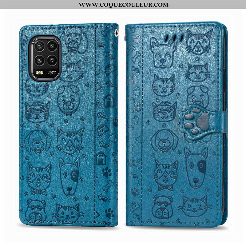 Étui Xiaomi Mi 10 Lite Gaufrage Cuir Incassable, Coque Xiaomi Mi 10 Lite Dessin Animé Chat Violet