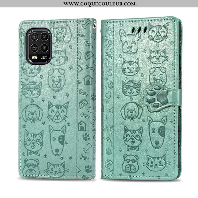 Étui Xiaomi Mi 10 Lite Gaufrage Cuir Incassable, Coque Xiaomi Mi 10 Lite Dessin Animé Chat Violet