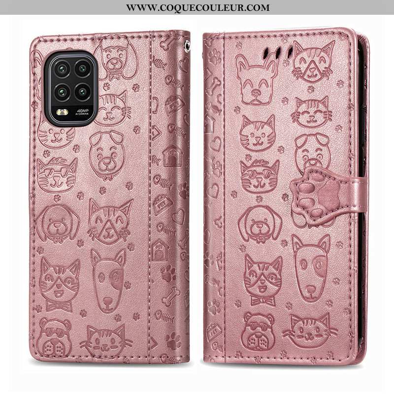 Étui Xiaomi Mi 10 Lite Gaufrage Cuir Incassable, Coque Xiaomi Mi 10 Lite Dessin Animé Chat Violet