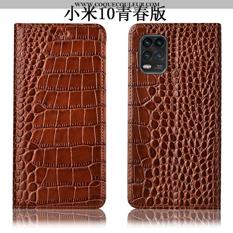 Étui Xiaomi Mi 10 Lite Protection Housse Étui, Coque Xiaomi Mi 10 Lite Cuir Véritable Marron