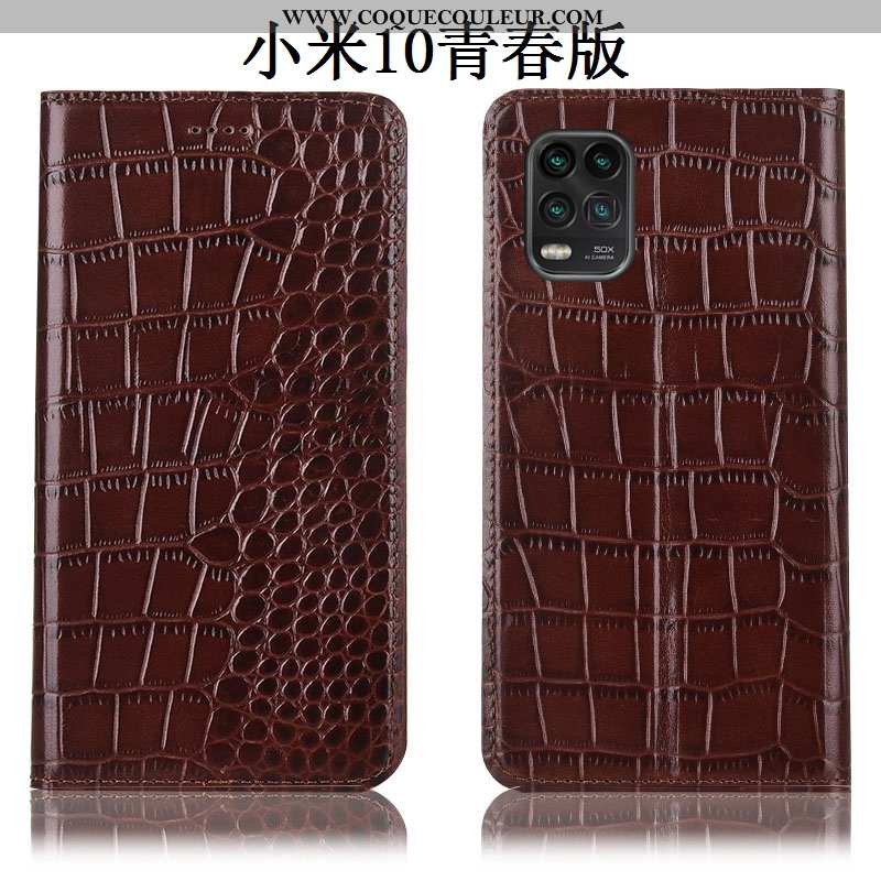 Étui Xiaomi Mi 10 Lite Protection Housse Étui, Coque Xiaomi Mi 10 Lite Cuir Véritable Marron