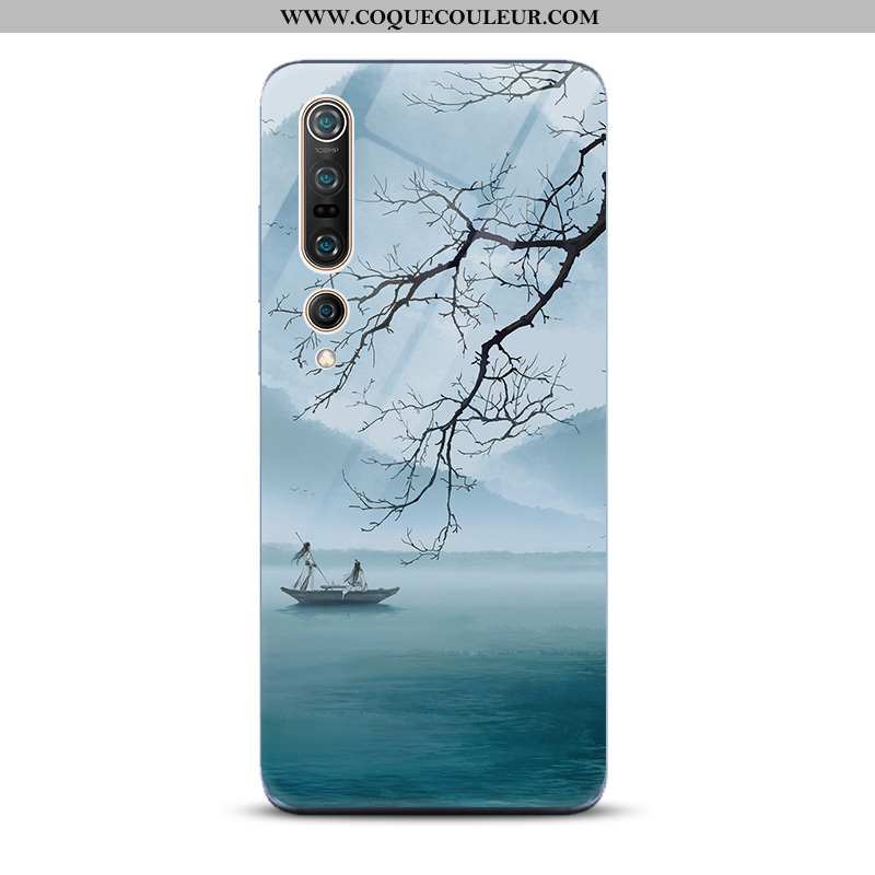 Housse Xiaomi Mi 10 Pro Verre Encre Miroir, Étui Xiaomi Mi 10 Pro Tendance Paysage Bleu