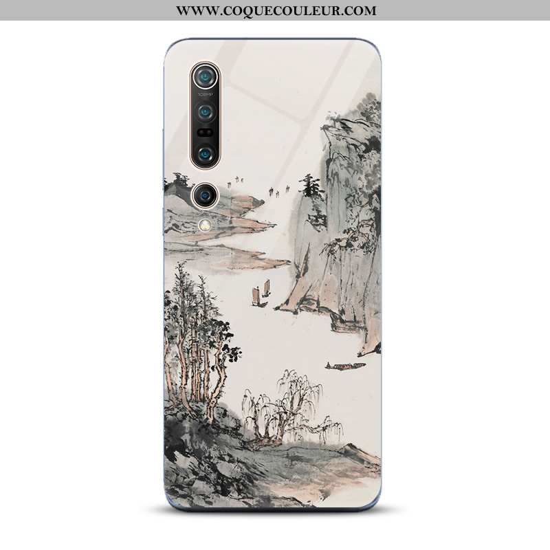 Housse Xiaomi Mi 10 Pro Verre Encre Miroir, Étui Xiaomi Mi 10 Pro Tendance Paysage Bleu