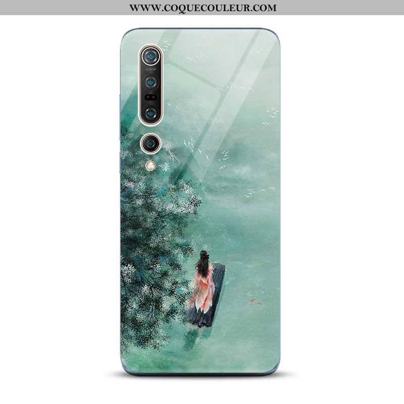 Housse Xiaomi Mi 10 Pro Verre Encre Miroir, Étui Xiaomi Mi 10 Pro Tendance Paysage Bleu