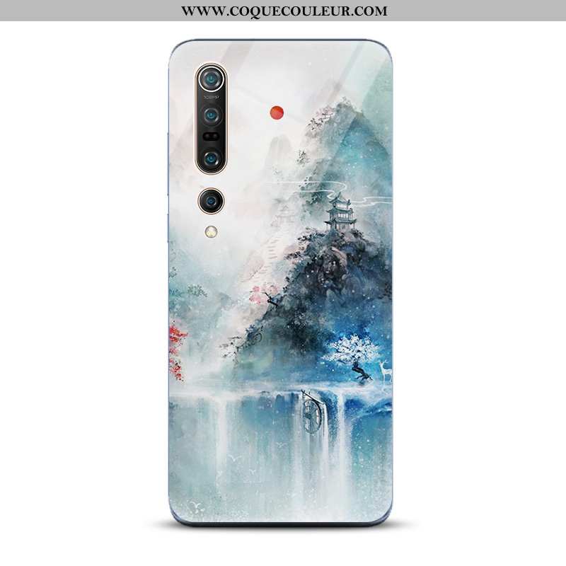 Housse Xiaomi Mi 10 Pro Verre Encre Miroir, Étui Xiaomi Mi 10 Pro Tendance Paysage Bleu