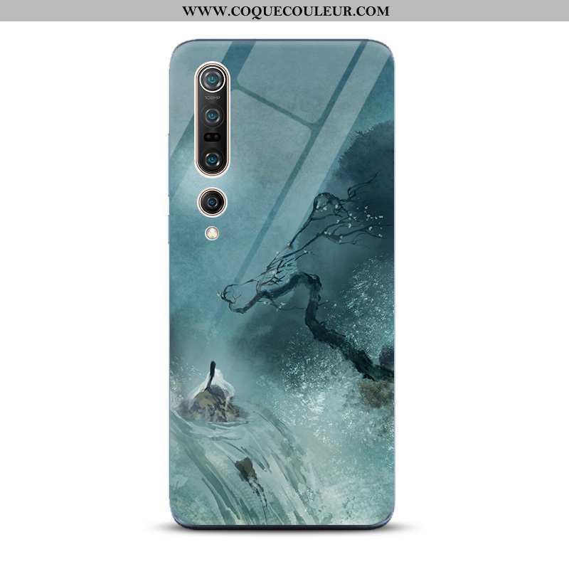 Housse Xiaomi Mi 10 Pro Verre Encre Miroir, Étui Xiaomi Mi 10 Pro Tendance Paysage Bleu