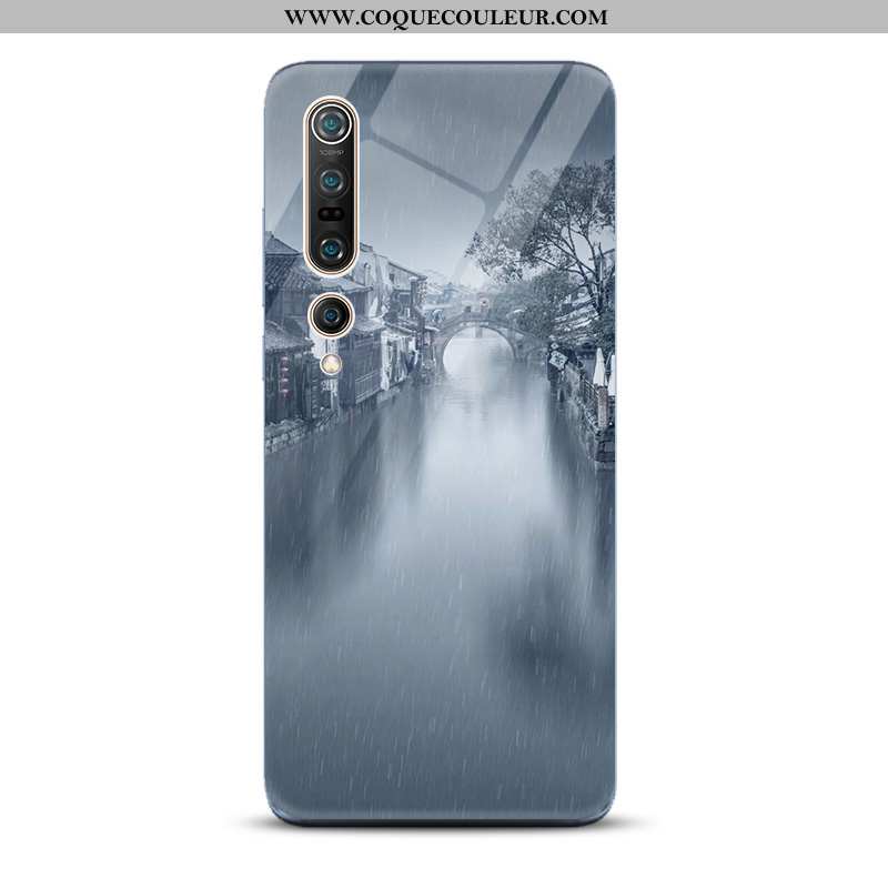 Housse Xiaomi Mi 10 Pro Verre Encre Miroir, Étui Xiaomi Mi 10 Pro Tendance Paysage Bleu