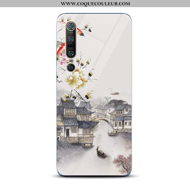 Housse Xiaomi Mi 10 Pro Verre Encre Miroir, Étui Xiaomi Mi 10 Pro Tendance Paysage Bleu