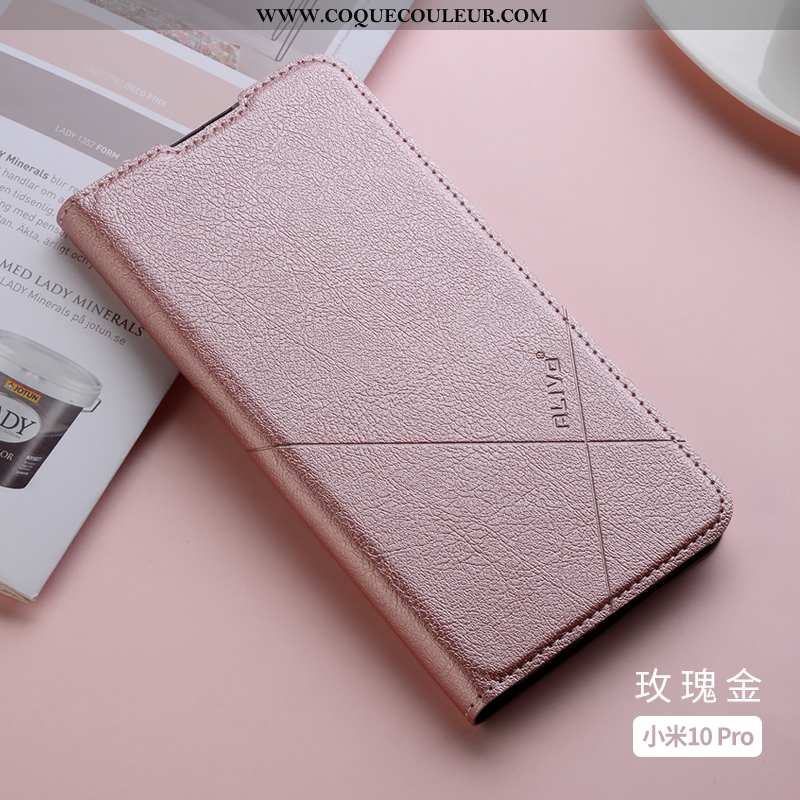 Housse Xiaomi Mi 10 Pro Cuir Coque Téléphone Portable, Étui Xiaomi Mi 10 Pro Fluide Doux Rose