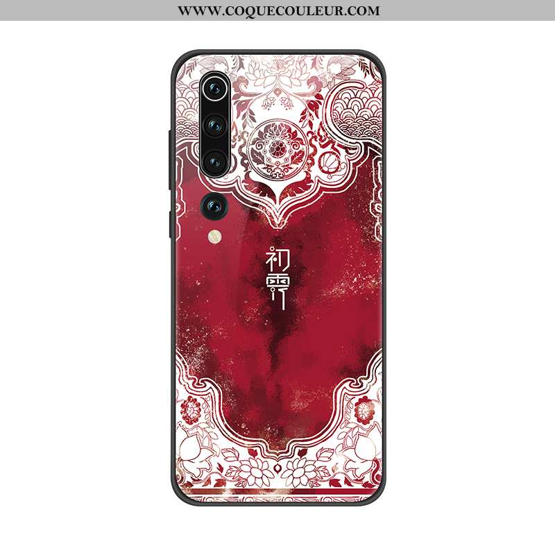 Coque Xiaomi Mi 10 Protection Luxe Personnalité, Housse Xiaomi Mi 10 Verre Mémorial Rouge