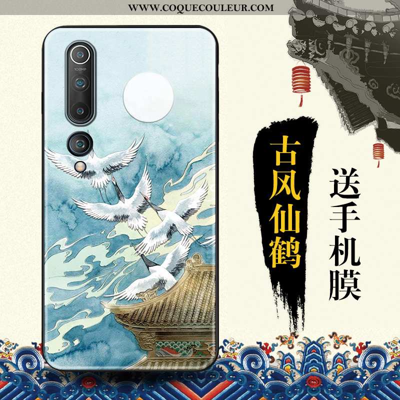 Housse Xiaomi Mi 10 Tendance Style Chinois Téléphone Portable, Étui Xiaomi Mi 10 Protection Bleu