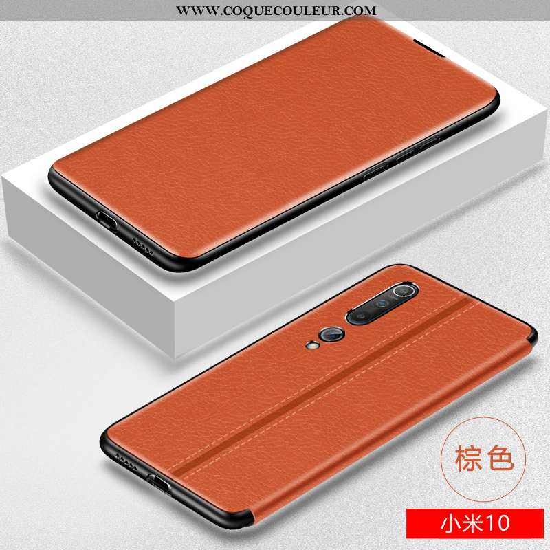 Coque Xiaomi Mi 10 Cuir Luxe Coque, Housse Xiaomi Mi 10 Fluide Doux Silicone Marron