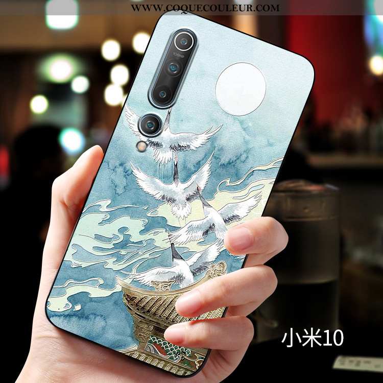 Étui Xiaomi Mi 10 Créatif Fluide Doux Protection, Coque Xiaomi Mi 10 Gaufrage Tendance Bleu