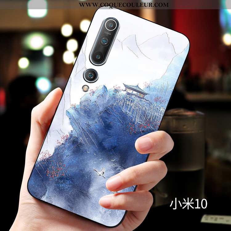 Étui Xiaomi Mi 10 Créatif Fluide Doux Protection, Coque Xiaomi Mi 10 Gaufrage Tendance Bleu