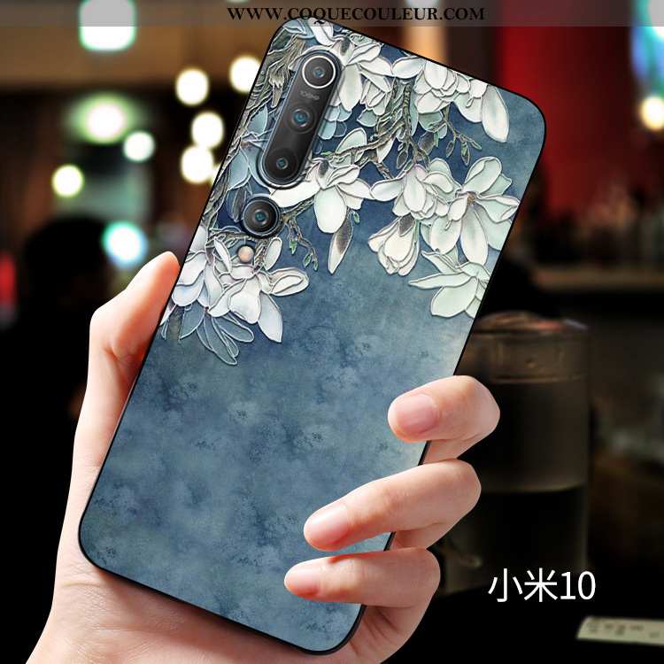 Étui Xiaomi Mi 10 Créatif Fluide Doux Protection, Coque Xiaomi Mi 10 Gaufrage Tendance Bleu