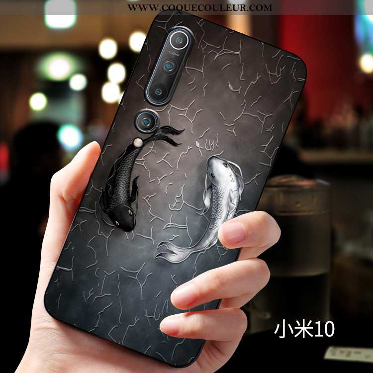 Étui Xiaomi Mi 10 Créatif Fluide Doux Protection, Coque Xiaomi Mi 10 Gaufrage Tendance Bleu