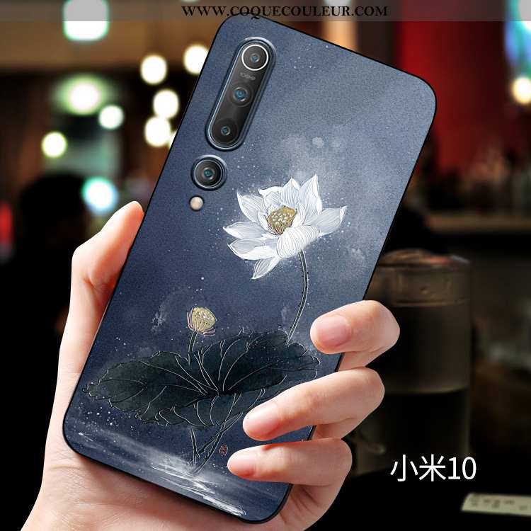 Étui Xiaomi Mi 10 Créatif Fluide Doux Protection, Coque Xiaomi Mi 10 Gaufrage Tendance Bleu