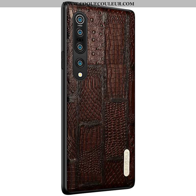 Coque Xiaomi Mi 10 Cuir Incassable Créatif Véritable, Housse Xiaomi Mi 10 Modèle Fleurie Mode Marron