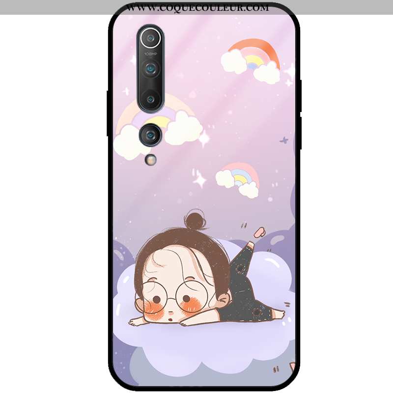 Étui Xiaomi Mi 10 Verre Protection Tendance, Coque Xiaomi Mi 10 Dessin Animé Difficile Rose